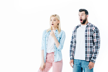shocked girl and man looking away Isolated On White