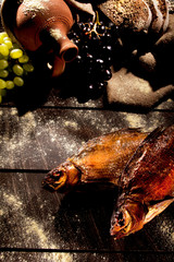 fishes garnished with fruits on the table