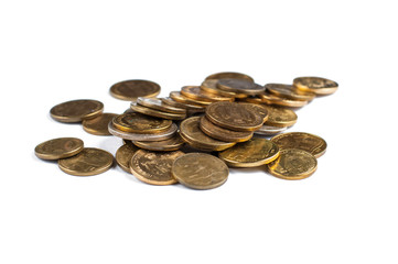 Coins isolated on white background.Copy space