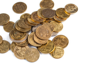 Coins isolated on white background.Copy space