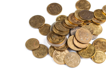 Coins isolated on white background.Copy space