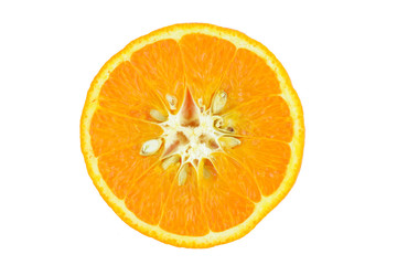 Drying orange with seeds slice on white background.