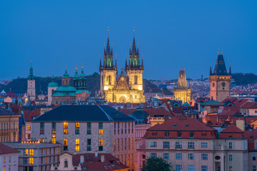Old Town square with Tyn Church in Prague, Czech Republic