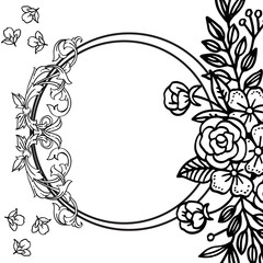 Black and white line art flower frame. Vector