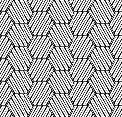 Foto op Plexiglas Hexagon Vector naadloze textuur. Moderne geometrische achtergrond. Monochroom herhalend patroon met zeshoekige tegels.