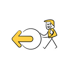 businessman and arrow icon yellow doodle theme