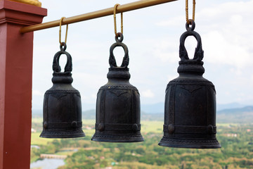 Obraz premium three Bell Made of brass in Thailand temple in Mountainous background