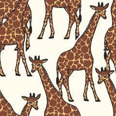 Seamless repeat pattern with half-drop giraffe on a cream ground