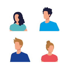 set women and men with blouse and shirt