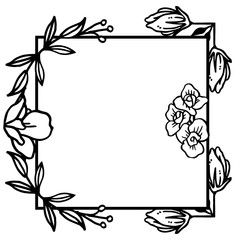 Flower frame and leaves with realistic black and white colors. Vector