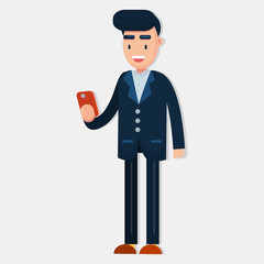 man wearing suit looking at the smartphone for business concept vector illustration