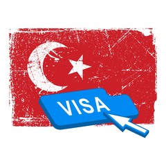 Button visa on the flag of Turkey. Vector image on white background.