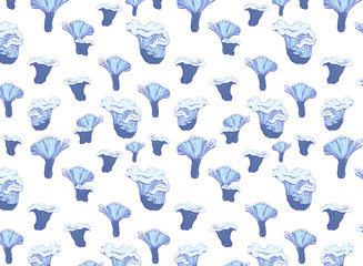 Hand drawn seamless pattern. Blue and white circles on a white background for printing, fabric, textile, manufacturing. Blue colorful illustration, alien life. Floral and fauna