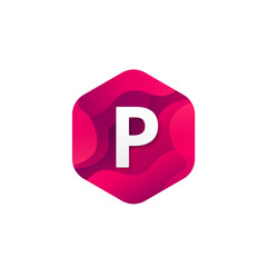 Trendy isolated P letter logo company sign hexagon shape icon vector design.