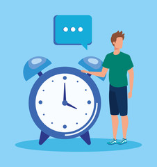 man with clock and chat bubble media data