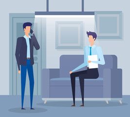 professional businessmen with smartphone and chair with picture