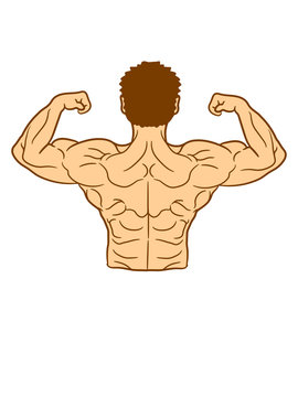 h&uuml;bsch muskeln muckis k&ouml;rper kr&auml;ftig kraft bodybuilder stark von hinten sexy sch&ouml;n fitness pumpen posen r&uuml;cken mann kerl m&auml;nnlich training clipart comic cartoon design