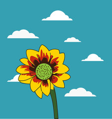 sunflowers on background of blue sky with clouds