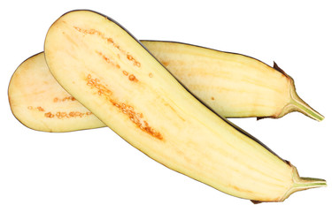 Sliced eggplant isolated on white, top view
