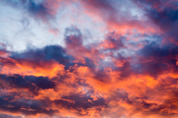 Beautiful sky with multicolored clouds at sunset.
