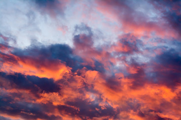Beautiful sky with multicolored clouds at sunset.