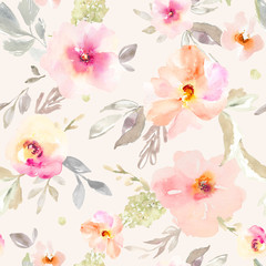 Seamless, Repeating Watercolor Flower Background Pattern. Repeating Fashion Design Pattern.