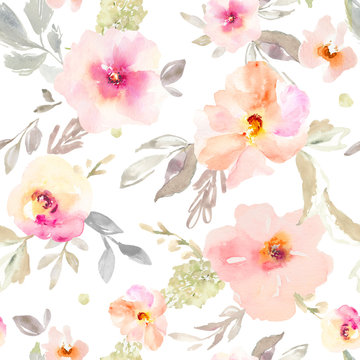 Seamless, Repeating Watercolor Flower Background Pattern. Repeating Fashion Design Pattern. © Angie Makes