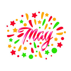 May text. Lettering typography. Vector illustration as poster, postcard, greeting card, invitation template. Concept September advertising