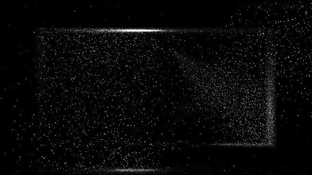 Black background with small white dust particles glowing in a rectangular box.