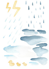 handdrawn watercolor illustration. the weather set. objects describing types of weather.