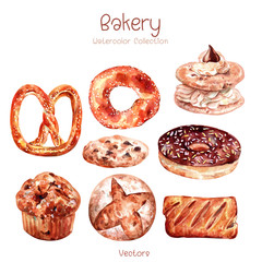 Vector, Bakery watercolor painting 