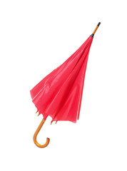 Modern closed red umbrella isolated on white