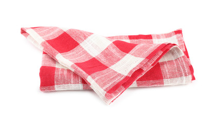 Red checkered kitchen towel on white background