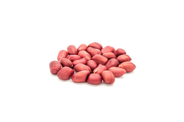 Obraz na płótnie Canvas Closeup of a small pile of raw red fresh peanuts on a white background
