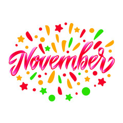 November text. Lettering typography. Vector illustration as poster, postcard, greeting card, invitation template. Concept September advertising