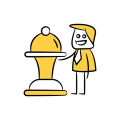 businessman and chess concept in stick figure yellow theme