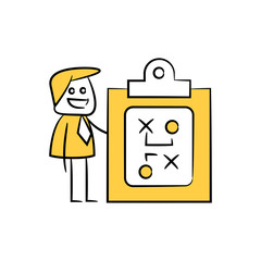 businessman and strategy plan concept in stick figure yellow theme
