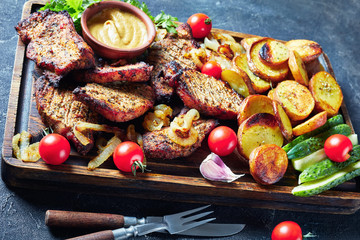 juicy, smoky Grilled German Pork Chops, close-up