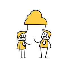businessman and cloud connection concept in stick figure yellow theme