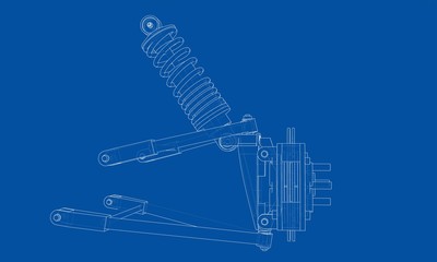 Car suspension with shock absorber. Vector