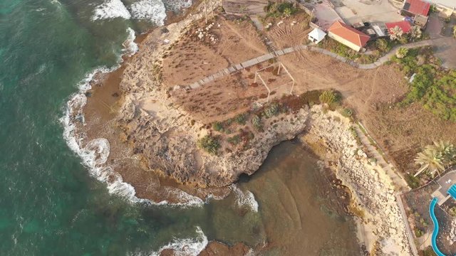 The coastal strip of the Mediterranean Sea near the town of Atlit, Northern Israel.