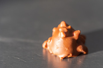 a chocolate candy with a dark background