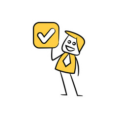 businessman show correct sign icon in yellow stick figure theme