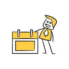 businessman and calendar icon in yellow stick figure theme