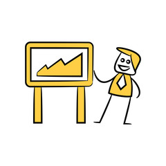 businessman present graph icon yellow stick figure theme
