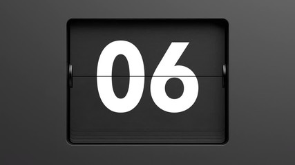 A flip clock flips quickly through the days of the month from 01 to 31. Passing of time concept. Seamlessly looping 3d animation.