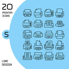 printer and fax icons line design