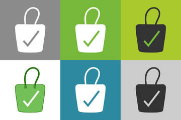 Set of images and icons with recycled bag and fabric