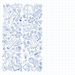 Back to school vector pattern. Education icons for children.