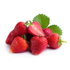 Fresh strawberries isolated on a white background.